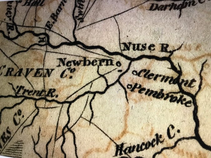 Detail from an engraving in Payne's Geography, a 4-volume work published in New York in 1799 and 1800. The detail shows New Bern and the Nash family's plantation Pembroke, as well as the Trent and Neuse Rivers. It also shows Clermont, the plantation of Richard Dobbs Spaight, another of the state's governors.Courtesy, State Archives of North Carolina
