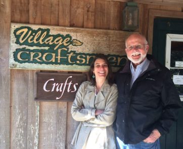 Philip Howard, the owner, and his daughter Amy Howard, the manager, at the Village Craftsmen, Ocracoke, N.C. Specializing in fine quality American handcrafts, the shop is celebrating its 50th anniversary this year. Photo courtesy of Philip Howard and the Village Craftsmen