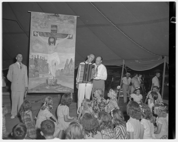 Singing at a tent revival, Greenville, 1949. Courtesy, Joyner Library, ECU