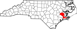 Harlowe is located on the central part of the NC coast, partly in Craven County (shown here) and partly in Carteret County, just to the south and east. Courtesy, Wikipedia